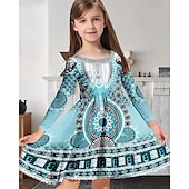 halpa 3D Shining Vision -mekko-Tyttöjen 3D Kuvitettu Mekko Pitkähihainen Kesä Kevät Loma Päivittäin Pyhäpäivä Prinsessa Kaunis Makea Lapset 4-12 vuotta Rento mekko A linjainen mekko Polvipituinen Normaali