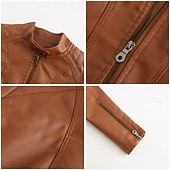 economico Giacche in finta pelle-Per donna Giacca in Ecopelle Confortevole Tasca Cerniera completa Moda Stile da Strada Semplice All&#039;aperto Casual Quotidiano Regolare Collo alla coreana Vestibilità regolare Manica Lunga Capispalla