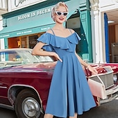 olcso Ruhák-Retró 1950-es Rockabilly Déli Swing ruha Flare ruha Aszimmetrikus Zsebekkel Tömör szín Női Vakáció Hétköznapi Retro témájú buli Felnőttek Ruha Tavaszi nyár