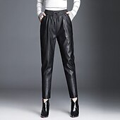 abordables pantalon cargo femme-Pantalon sarouel ample et épais doublé polaire pour femme, nouveau style automne et hiver, longueur cheville, en forme de radis, neuf quarts, en similicuir, pour vêtements d&#039;extérieur