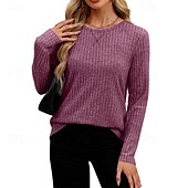 abordables Hauts Unis pour Femmes-Femmes T-shirt Uni Mode Moderne manche longue Col ras du cou Hauts Réguliers Quotidien Noir Violet Beige Été