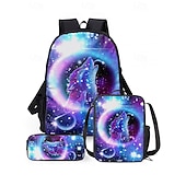 voordelige Kinderen en Tiener Rugzakken-Rugzak met galaxy-wolfprint voor tieners – kosmische dierenschooltas met 3D-ontwerp van een huilende wolf voor jongens en meisjes