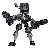 cheap Halloween Hanging &amp; Tabletop Decorations-Halloween Skeleton with Machine Gun Resin Figurine, Sci-Fi Alien Robot Statue with Gatling Gun, Creepy Resin Decor for Home, Office or Party Display