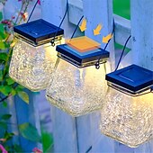 preiswerte Außenwandleuchten-Solarbetriebene, geknackte Hängelampe für den Außenbereich, Gartenhof, Landschaftslampe, solarbetriebene quadratische Schreibtischlampe aus Glas, 1 Stück