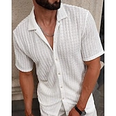 economico camicia da uomo con bottoni-Per uomo Camicia Camicia Estiva Camicia casual Camicia da Spiaggia Camicia con Bottoni Marrone Scuro Nero Bianco Verde chiaro Blu Manica Corta Semplice Bavero Vacanza Camicia hawaiana Abbigliamento