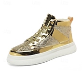 abordables Botines-Hombre Botas Zapatos de Paseo Casual Cuero PU Cómodo Antideslizante Transpirable Botines / Hasta el Tobillo Cordones Plateado Dorado Verano Primavera