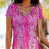abordables Robes Floraux Imprimés-Femmes Mini Robe Robe Décontractée Robe d&#039;été Mode Moderne Quotidien Plage Week-end Coupe régulière Fleur Manche Courte Col ras du cou Rose Claire Bleu Été Printemps