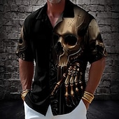 baratos Padrão 3D-Homens Caveiras Esqueleto Morte Camisa Social Camisa cubana camisa de botão Manga Curta Estilo gótico escuro Feriado Streetwear Verão Camisa com gola de acampamento Impressão 3D Preto 1 Preto