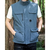 economico Gilet-Per uomo Gilet All&#039;aperto Quotidiano Moda Casual Primavera Autunno Tasca Poliestere Confortevole Semplice Cerniera Collo alla coreana Vestibilità regolare Nero Rosso Blu Cachi Gilet