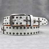 Недорогие Мужские ремни-Муж. ремень Автоматическая пряжка Быстрый выпуск Кожа PU Сплав Винтаж Прочный Регулируется Крест Черепа Синий Серебряный на открытом воздухе Повседневные Пояс на талию