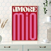 abordables Reproductions-1 affiche sur toile « Amore mio » - rouge vif &amp;Décoration murale sans cadre d&#039;art moderne rose avec un design de texte stylisé, parfaite pour la chambre à coucher, le salon ou le couloir, décoration