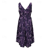 cheap Boho Dress-Women&#039;s Midi Dress Vintage Dress Boho Dress Western Dress Vintage Fashion Outdoor Vacation Daily Regular Fit Flower Sleeveless V Neck Purple Summer