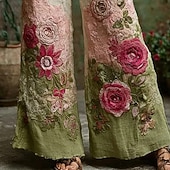 abordables Pantalons Graphiques-Femmes Jambe large Pantalons Pantalon palazzo ancien Boho Longueur complète Taille haute Fleur Taille Élastique Impression Respirabilité Confortable Rue Tenue quotidienne Sortir Vert Printemps Automne