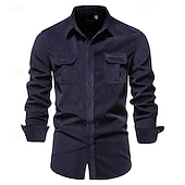 voordelige heren overhemd met knopen-Voor heren Overhemd Normaal shirt Corduroyshirt Overhemd met knopen Spijkerbroekblauw Donker Marine Bruin Groen Grijs Lange mouw Effen Casual / Dagelijks Voorvak Kleding 100% katoen Casual