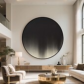 preiswerte Abstrakte Gemälde-handgefertigte kreisförmige rein schwarze Galerie-Leinwand, modern strukturiert, mattes Finish, minimalistisches Statement-Wandbild, glatte Oberfläche, feiner Kantenkontrast, fertig zum Aufhängen,