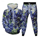 preiswerte Herren 3D Sweatshirt Sets-Herren Spritzer 2St 3D Sweatshirt-Sets Trainingsanzug Kapuzensweatshirt Langarm Lange Hosen Mit Kapuze Alltagstauglich Athleisure 3D-Druck Frühling Herbst Winter Rubinrot