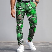 preiswerte Herrenanzughose mit 3D-Druck-Herren Anzughose Hose Slim Fit Hose mit Taschen Geometrisch Farbblock Volle Länge Outdoor Lässig Rote Blau Mikroelastisch