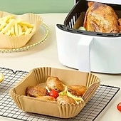 Недорогие Кухонная утварь и гаджеты-200 шт. одноразовых бумажных вкладышей для аэрофритюрницы, пищевые бумажные формы для выпечки, впитывающие масло, для домашней готовки, антипригарные вкладыши с силиконовым покрытием