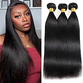 abordables 3 paquets extensions cheveux humains-Extensions de cheveux brésiliens naturels lisses, lot de 3, 8 à 28 pouces, 300 g