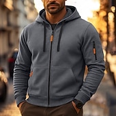 economico Felpa Tattica-Per uomo Felpa con cappuccio Nero Cachi Grigio chiaro Grigio scuro Con Cappuccio Semplice Cerniera Blocco di colore Sport &amp; Outdoor Casuale Quotidiano Cool Casual Atletico Autunno Primavera &amp; Autunno