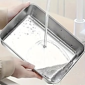 billige Kjøkkenoppbevaring-3 stk. sett med oppbevaringsbeholdere i rustfritt stål for mat, BPA-fri, gjenbrukbar, enkel å rengjøre, stabelbar design for frukt, kjøtt, grønnsaker, kjøleskap og spiskammersoppbevaring