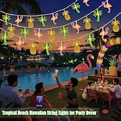 economico Strisce LED-Luci a stringa estive per spiaggia tropicale Hawaii, 3 m, 20 LED, cactus, fenicotteri, bromeliacee, palme, a batteria, per decorazioni per feste in spiaggia, piscina tropicale