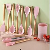 cheap Kitchen Utensils &amp; Gadgets-12-Piece Silicone Kitchen Utensil Set, Non-Stick Cooking Tools Including Spatula, Turner, Tongs, and Whisk, Heat Resistant Silicone Cooking Utensils for Baking and Stirring