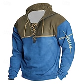 billiga Basic sweatshirts-Herr Huvtröja Blå Huva Färgblock Spetsknuten Lappverk Sport &amp; Utomhus Dagligen Helgdag Polyester Streetwear Grundläggande Ledigt Vår Höst Kläder Pull Tröjor Långärmad