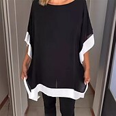 abordables Hauts Unis pour Femmes-Femmes T-shirt Bloc de Couleur Mode Moderne Manche Courte Col ras du cou Hauts Réguliers Quotidien Sortir Tenue de plage Patchwork Noir Blanche Rouge Vert Gris Été