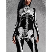 preiswerte Schädel &amp; Knochen-Totenkopf Halloween Bodysuit Ganzkörper-Catsuit Gruseliges Kostüm Kinder Erwachsene Herren Damen Jungen Halloween Karneval Tag der Toten Leistung Party Club Einfache Halloween-Kostüme Verkleiden