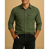 economico Cime-Per uomo camicia cargo Camicia da escursionismo Camicia militare Manica Lunga Collo ripiegato Maglietta Top Esterno Asciugatura Rapida Leggero Traspirante Cotone Nero Verde militare Cachi Caccia