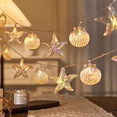 abordables Tiras de Luces LED-Guirnalda de luces de concha marina de 1,5/3 m, 10/20 LED a batería, con forma de estrella de mar, ideal para bodas, fiestas, Navidad, hogar, vacaciones, decoración de ventanas.