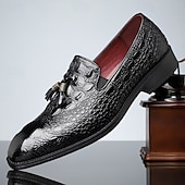 halpa Miesten loaferit ja nauhattomat kengät-Miesten mustat krokotiilikuvioiset keinonahkaiset tupsukoristeiset loaferit – hienostuneet slip-on-kengät cocktail-vastaanottoihin, juhlaviin iltoihin ja liiketilaisuuksiin
