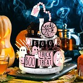 Недорогие Хэллоуинская маска и реквизит-Набор из 15 розовых многоярусных подносов для декора на Хэллоуин, милые деревянные таблички с привидениями и украшения в фермерском стиле для дома, стола и вечеринок