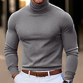 preiswerte Basic-T-Shirts-Herren T-Shirt Langarmshirt Falscher Rollkragen Langarm Rollkragen Stapelhals Herbst Winter Frühling &amp; Herbst Einfarbig Täglich Lässig Streetstyle Stehkragen Rein Formell Outdoor Straße Hellblau