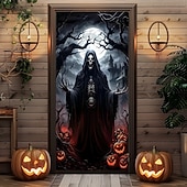 levne Halloweenové dveřní kryty-Halloween Dveřní Kryt – Kostlivec Žnec v Plamenech Banner na Vstup do Strašidelného Domu Hororová Venkovní Dekorace pro 2025 Halloween Ložnici Obývací Pokoj Koupelnu