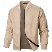 baratos Jaquetas Casuais-Homens jaqueta leve Jaqueta casual Jaqueta do time do colégio Férias Diário Bolsos Emenda Primavera Outono Bloco de cor Moda Clássico Colarinho Chinês Padrão Tecido Waffle Preto Branco Vinho Azul