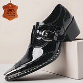 cheap Elemental Dress Shoes-Men's Black Glossy Monk Strap Shoes - Premium Cowhide Double Buckle Formal Shoes for Special Occasions and Fashion-Forward Events