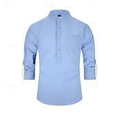 voordelige Heren Elite Overhemden-Voor heren Overhemd Zwart Wit Geel Rood Donker Marine Lange mouw Effen opa kraag School Formeel Kleding minimalistische