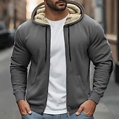 economico felpe in pile-Per uomo Felpa con cappuccio Felpa con cappuccio a zip intera Felpa con cappuccio in pile Nero Grigio chiaro Grigio scuro Con Cappuccio Semplice Con zip Tasca Frontale Sport &amp; Outdoor Casuale
