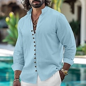 economico Vacanza-Per uomo Camicia Camicia di lino Camicia Estiva Camicia casual Camicia con Bottoni Semplice Vacanza Crociera Nero Bianco Rosa Azzurro cielo Manica Lunga Colletto alla coreana Primavera &amp; Autunno