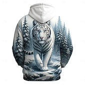 abordables Estampado animal-Hombre Tigre 3D Sudadera Casual Manga Larga Cuello Barco Azul Piscina Cuello redondo 3D Gráfico Todas las Temporadas Diseñador