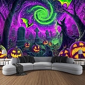 cheap Halloween Garage Door Cover-Halloween Blacklight Tapestry Witch Castle UV Reactive Glow in the Dark Forest Trippy Mountain Misty Graveyard Ghost Hanging Tapestry Wall Art Mural for Living Room Bedroom