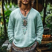 abordables Vacaciones-Hombre Camisa Camisa de lino Camisa de manga corta Camisa de verano Ropa de playa Multicolor Vacaciones Calle Rosa Verde Caqui Manga Larga Escote en Pico Verano Primavera Ropa