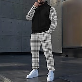 billiga Herrars 3D-tröjset-Herr Färgblock 2st 3D-tröja set Träningsoverall Hoodie-tröja Långärmad Långa byxor Huva Ledigt vardag Fritids- 3D-utskrift Vår Höst Vinter Svart Rosa Blå