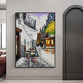 billige Landskapsmalerier-håndlaget oljemaleri lerret veggkunst dekorasjon moderne abstrakt gatelandskap kafé hjemdekor rullet rammeløs ustrukket maleri
