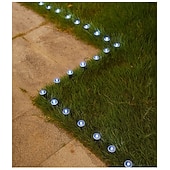 olcso Földi fények-napelemes vezetőoszlopos talajlámpák 15/30 db-os lapos napelemes lámpák kültéri, vízálló napelemes korongos tájvilágítás kerti ösvényre, falra, lépcsőkre, teraszokra, udvarra, gyepre, járdára (meleg