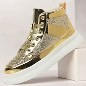 abordables Botines-Hombre Botas Zapatos de Paseo Casual Cuero PU Cómodo Antideslizante Transpirable Botines / Hasta el Tobillo Cordones Plateado Dorado Verano Primavera