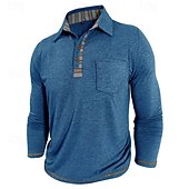 preiswerte Klassisches Poloshirt für Herren-Herren Golfshirt Golf Poloshirts Arbeit Lässig Revers Langarm Basic Modern Farbblock Patchwork Knöpfe Frühling Herbst Normale Passform Aprikose Marineblau Blau Grün Hellgrau Dunkelgray Golfshirt