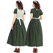  250. výročí USA 19. století Divoký západ Prairie šaty Pioneer Girl Koloniální Průkopník Revoluční válka Maškarní kostým Dámské předvečer Všech svatých Karneval 4. července Dospělí Šaty Zástěra